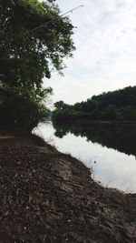 Scenic view of lake against cloudy sky