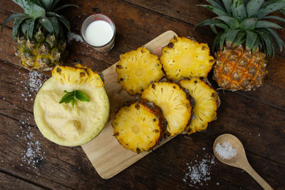 High angle view of fruits on table