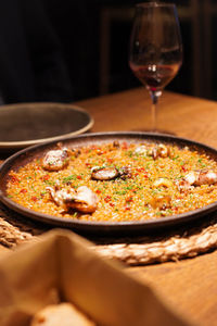 Paella with squid, spanish traditional cuisine