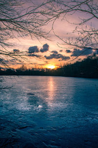 Scenic view of lake against sky during sunset