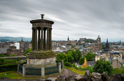 The skyline of the city of edinburgh the capital of scotland from the calton hill. 
