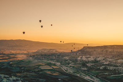 View of hot air balloon at sunset