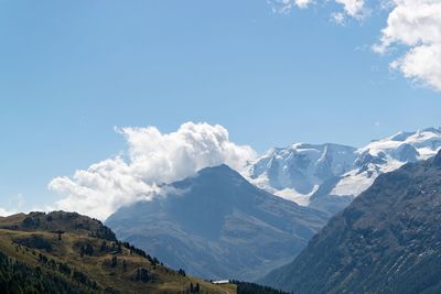 View of mountain range against cloudy sky