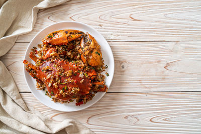 High angle view of food in plate on table