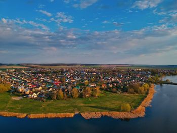 High angle view of townscape against sky