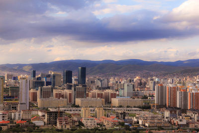 High angle view of buildings in city