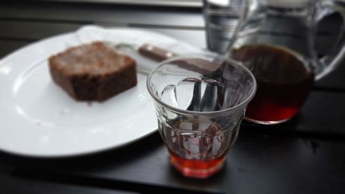 Close-up of drink served on table