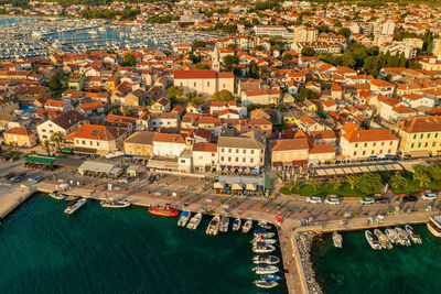 Aerial scene of biograd town in adriatic sea in croatia