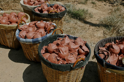 High angle view of vegetables for sale in market