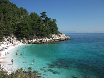 High angle view of sea against clear sky