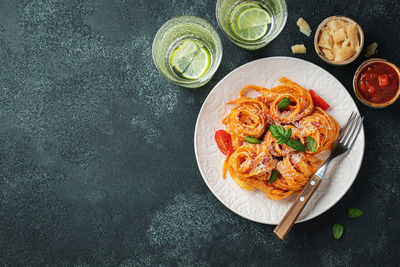 High angle view of food on table