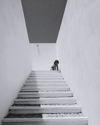 Low angle view of girl on steps against sky