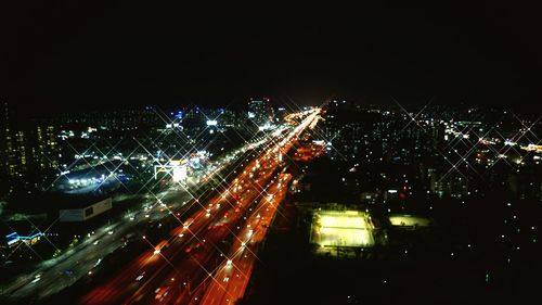 Light trails on road at night