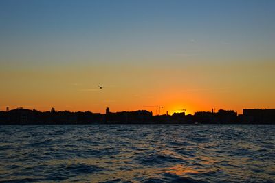 View of cityscape at sunset