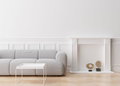 Empty white wall in modern living room. mock up interior in contemporary style. free, copy space