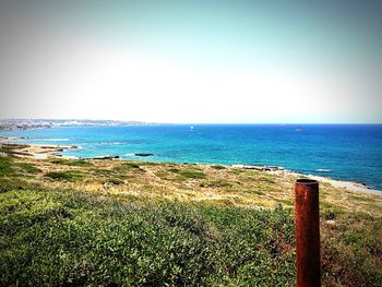 Scenic view of sea against clear sky