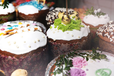 Close-up of cupcakes on table