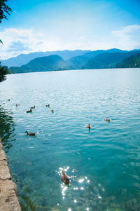 Scenic view of lake against blue sky