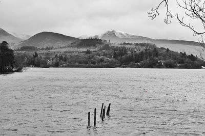 Calm lake against landscape