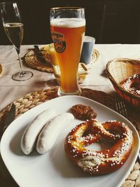 Close-up of beer glass on table