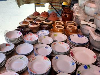 High angle view of various displayed for sale in market