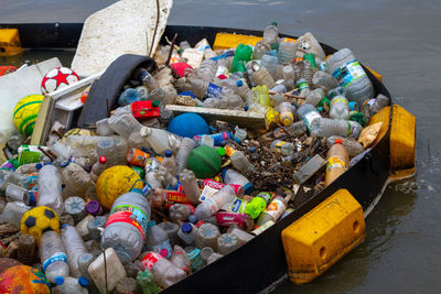 High angle view of garbage in river