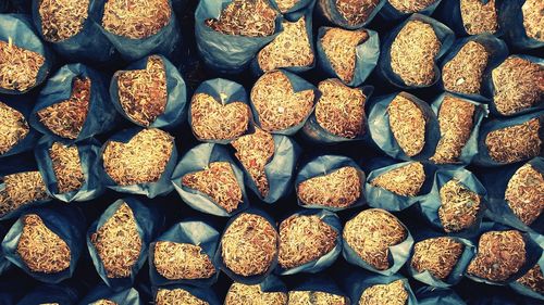 Full frame shot of food in plastic bags