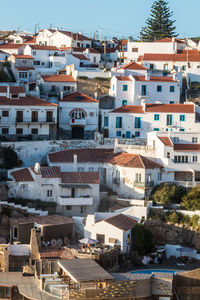 High angle view of buildings in city