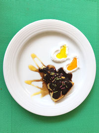 High angle view of food in plate