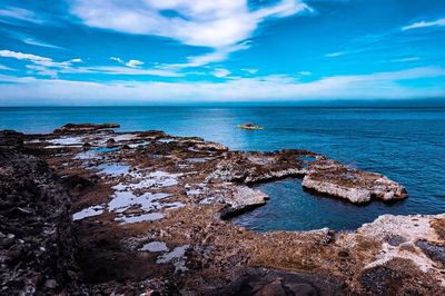 Scenic view of sea against blue sky