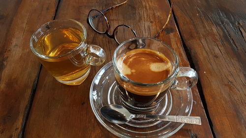 High angle view of drink on table