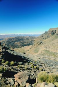 Scenic view of landscape against clear blue sky