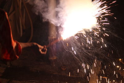 Firework display at night