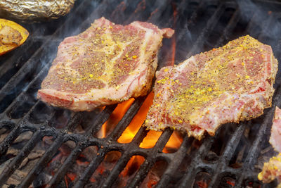 Close-up of barbecue on grill