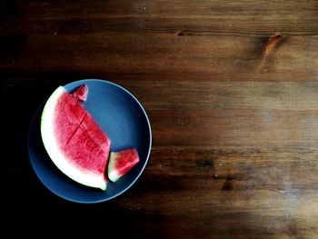 High angle view of fruits in bowl on table