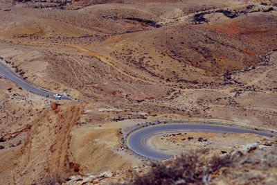 High angle view of the  road in desert
