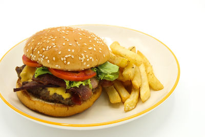 Close-up of burger in plate