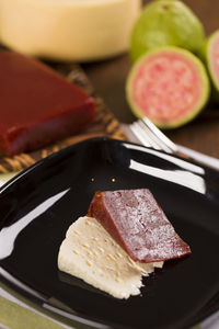 Close-up of dessert served on table