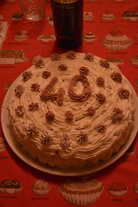 High angle view of cake on table