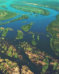 Aerial view of victoria falls in zambezi river, zimbabwe