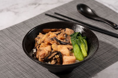 High angle view of food in bowl on table