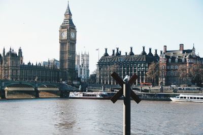 View of city against river