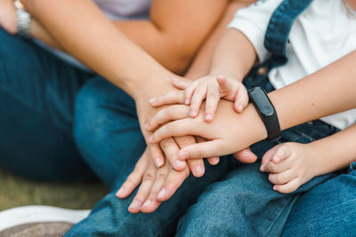 High angle view of hands