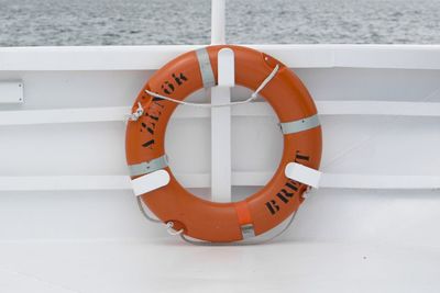 High angle view of life belt on boat
