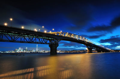 View of suspension bridge at night