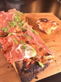 Close-up of served food on cutting board