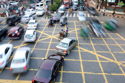High angle view of busy road