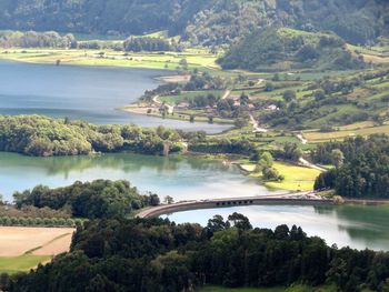 Scenic view of  two lakes