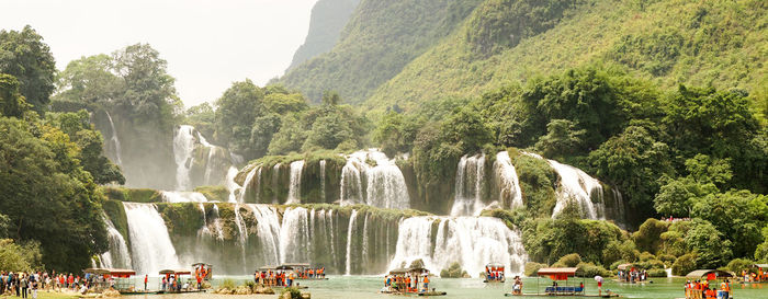 Panoramic view of waterfall in forest