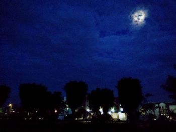 Silhouette of trees against sky at night